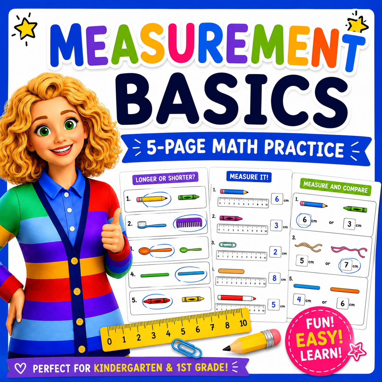 Measurement Basics Math Practice Worksheets | Kindergarten & 1st Grade Measurement