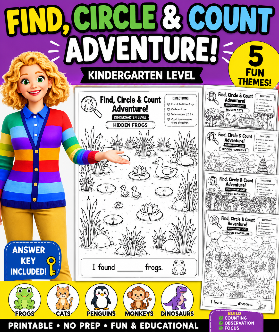 Find, Circle & Count Adventure! Hidden Animal Search Worksheets