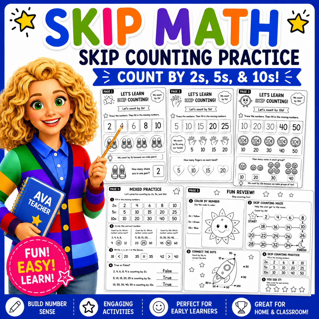 Skip Counting Practice Worksheets | Kindergarten & 1st Grade Math Activities