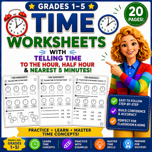 FREE Time Worksheets Grades 1–5 | Telling Time & Elapsed Time Practice