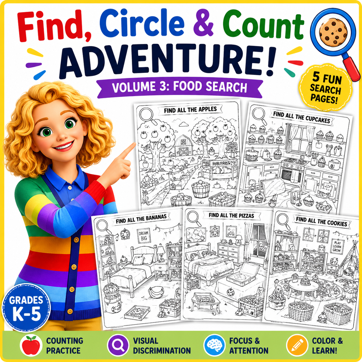 Find, Circle & Count Adventure! Volume 3: Food Search
