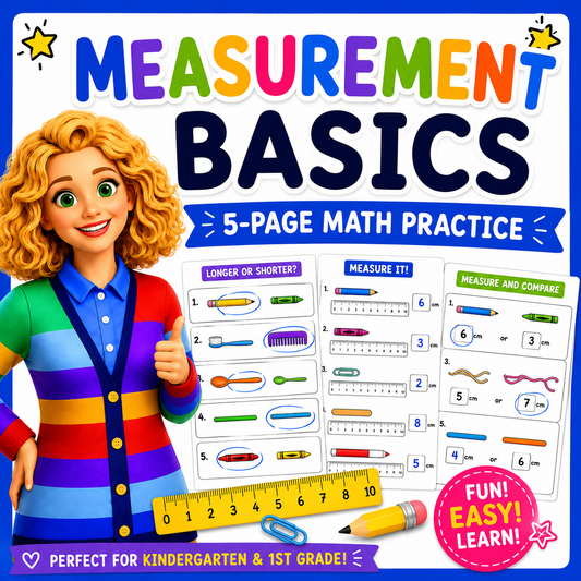 Measurement Basics Math Practice Worksheets | Kindergarten & 1st Grade Measurement