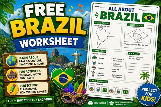 🇧🇷 Free Brazil Coloring Page & Mini Learning Sheet