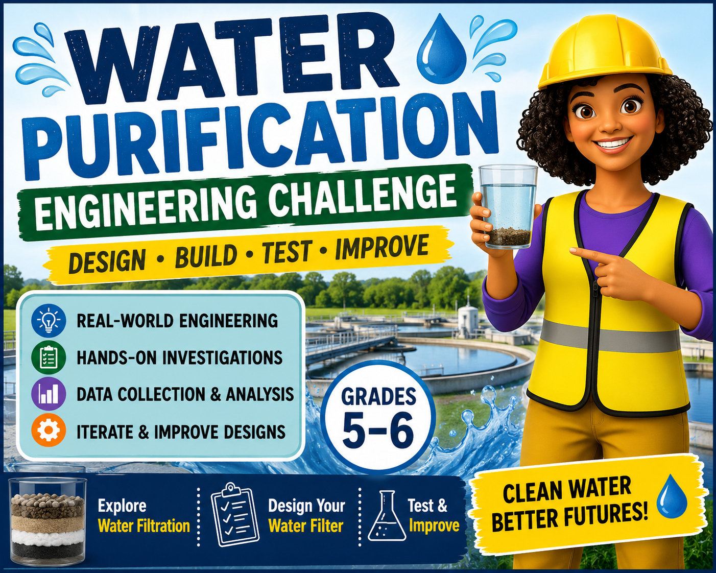 Water Purification Engineering Challenge | STEM Engineering Project | NGSS Science Activity | Grades 5–6