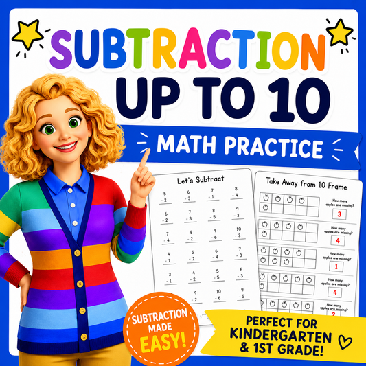 Subtraction to 10 Math Practice Worksheets | Kindergarten & 1st Grade Math Activity